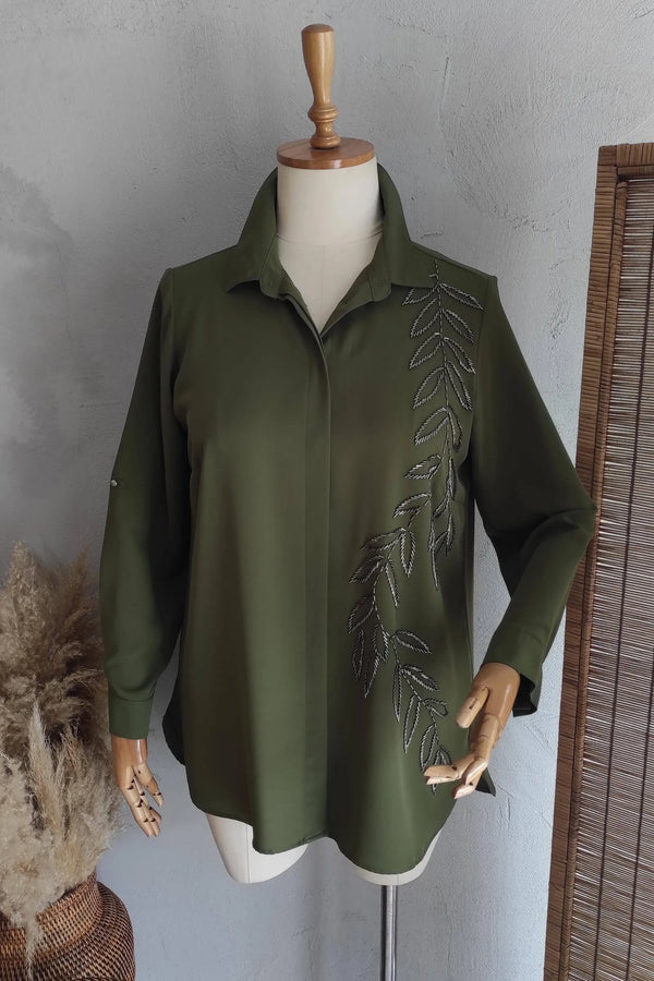 Jessica Hand-Embroidered Evening Shirt Plus Size - Polyester Fabric