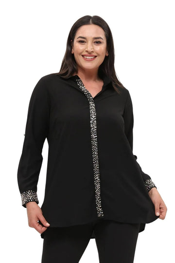 Chemise de soirée Jessica Hanezza en crêpe brodé à pierres rouges, tailles 42–56