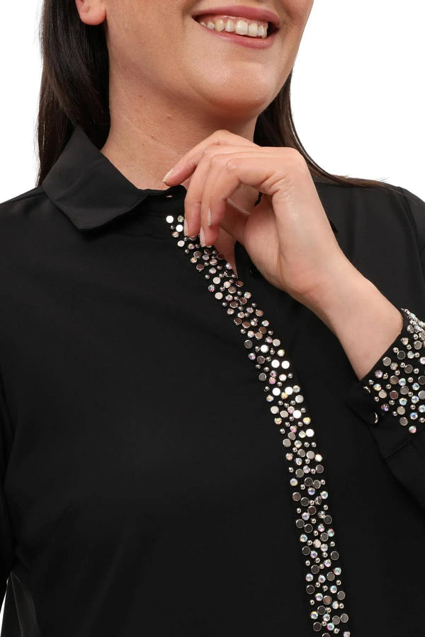 "Handmade" Camicia Elegante da Sera in Crêpe Ricamata a Mano Jessica - Eleganza Taglie Forti
