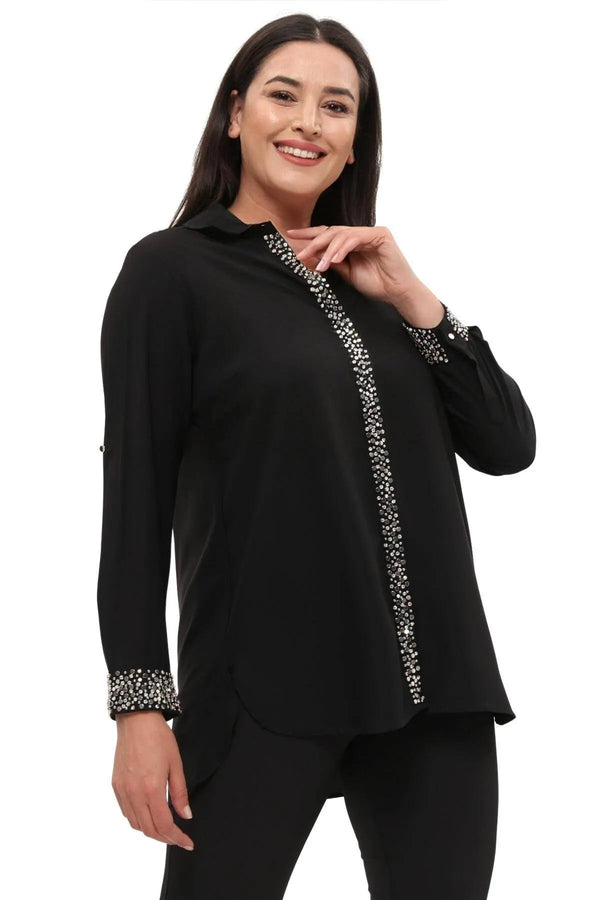 "Handmade" Camicia Elegante da Sera in Crêpe Ricamata a Mano Jessica - Eleganza Taglie Forti