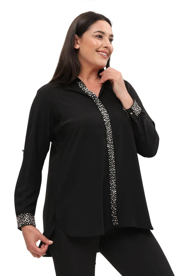 "Handmade" Camicia Elegante da Sera in Crêpe Ricamata a Mano Jessica - Eleganza Taglie Forti