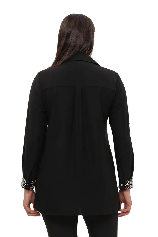 "Handmade" Camicia Elegante da Sera in Crêpe Ricamata a Mano Jessica - Eleganza Taglie Forti