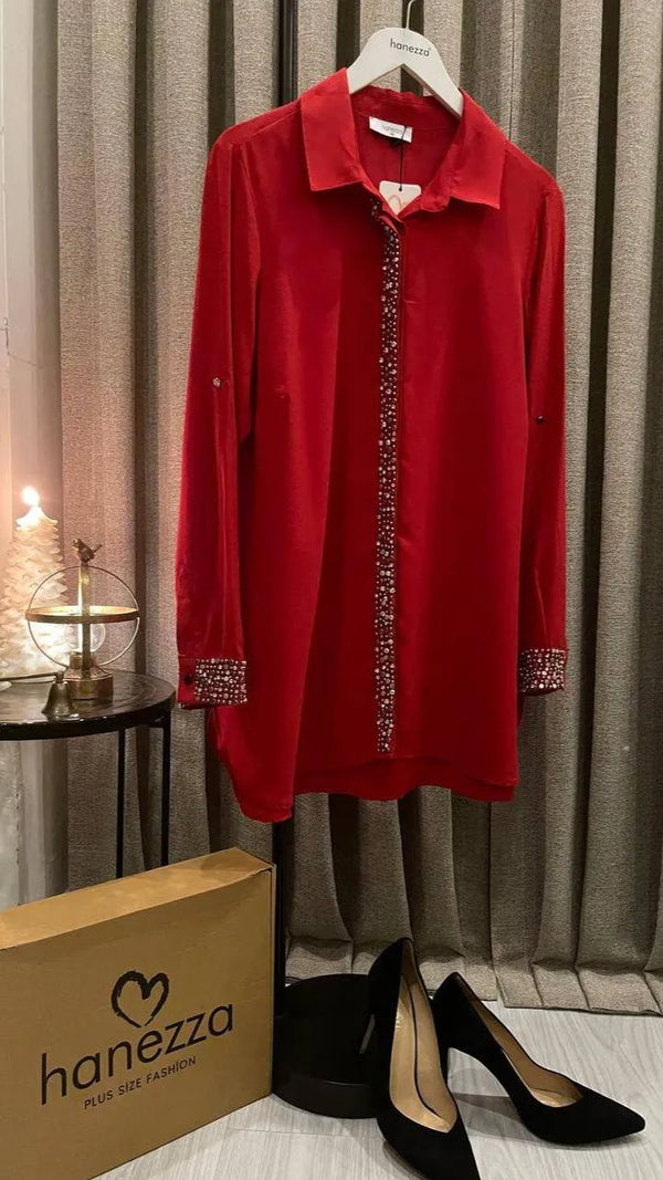 "Handmade" Camicia Elegante da Sera in Crêpe Ricamata a Mano Jessica - Eleganza Taglie Forti