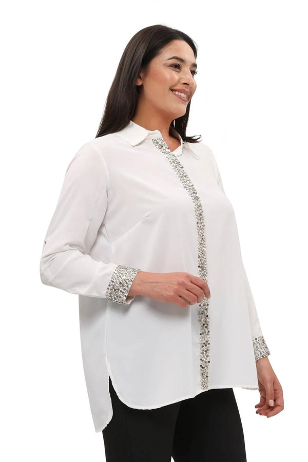 "Handmade" Camicia Elegante da Sera in Crêpe Ricamata a Mano Jessica - Eleganza Taglie Forti