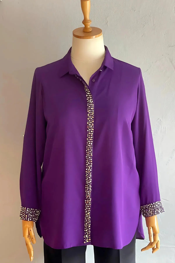 "Handmade" Camicia Elegante da Sera in Crêpe Ricamata a Mano Jessica - Eleganza Taglie Forti