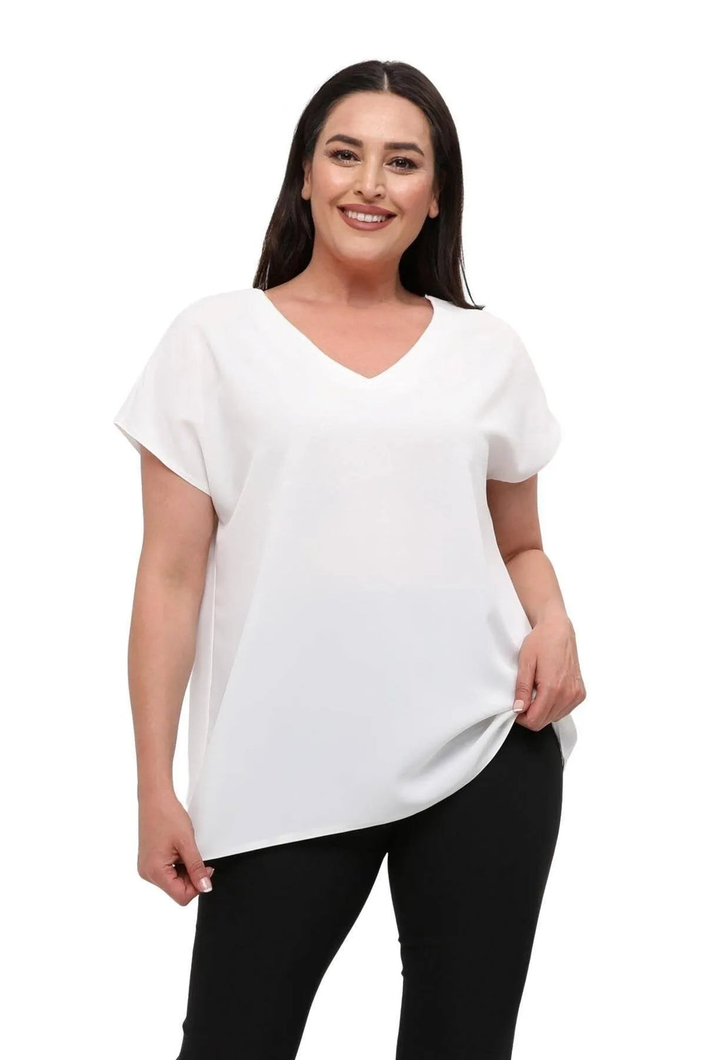 Jessica Plus Size Crepe Blouse with V-Neck and Back Detail - Office & Daily - Image 1