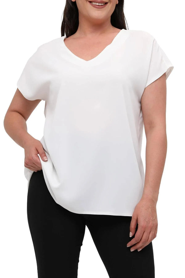 Jessica Plus Size Crepe Blouse with V-Neck and Back Detail - Office & Daily