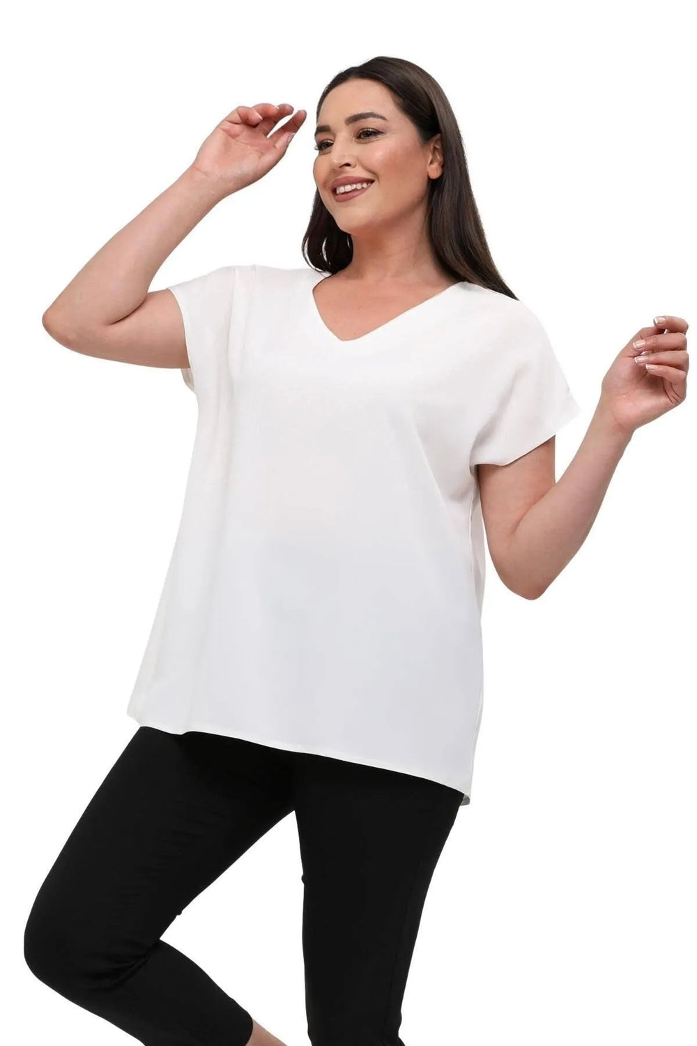Jessica Plus Size Crepe Blouse with V-Neck and Back Detail - Office & Daily - Image 3
