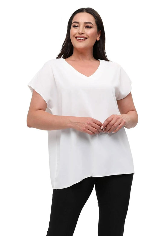 Blouse Jessica en crêpe grande taille col V avec détail au dos pour bureau et quotidien