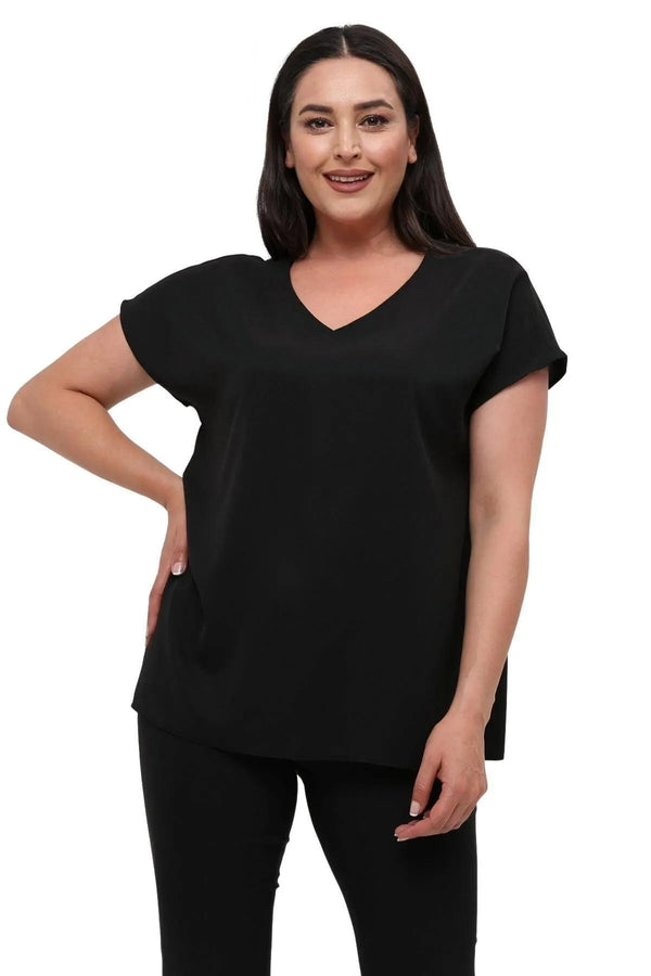 Jessica Plus Size Crepe Blouse with V-Neck and Back Detail - Office & Daily