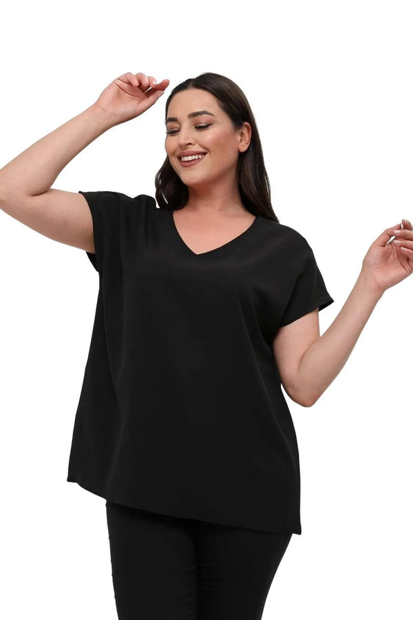 Jessica Plus Size Crepe Blouse with V-Neck and Back Detail - Office & Daily