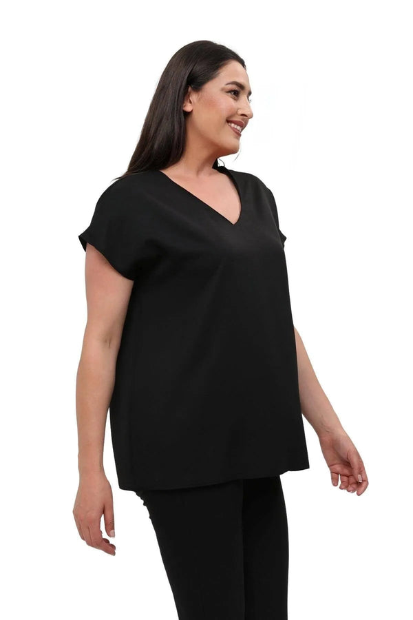 Jessica Plus Size Crepe Blouse with V-Neck and Back Detail - Office & Daily