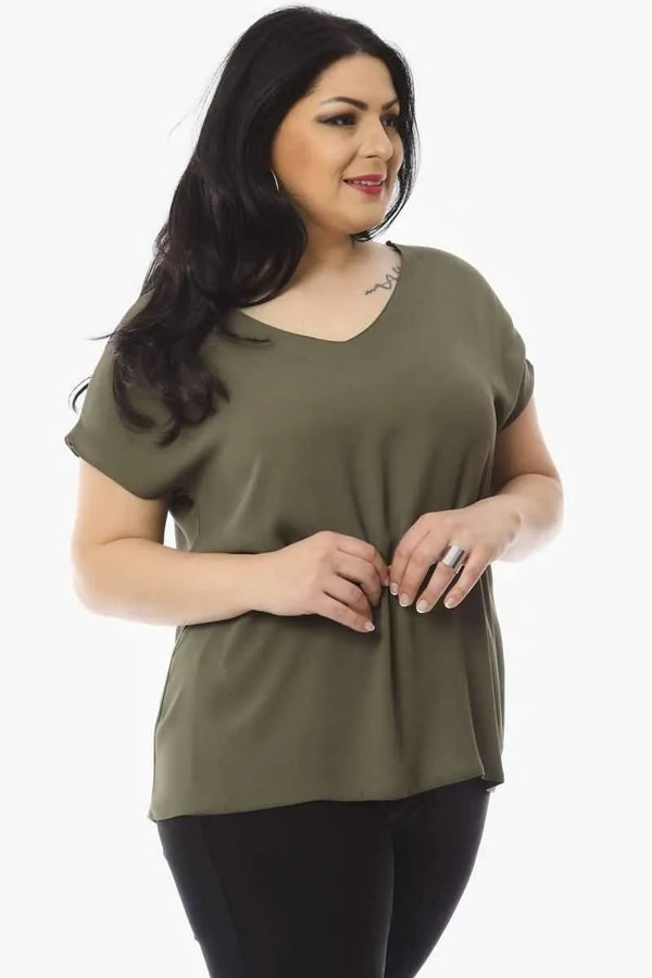 Jessica Plus Size Crepe Blouse with V-Neck and Back Detail - Office & Daily