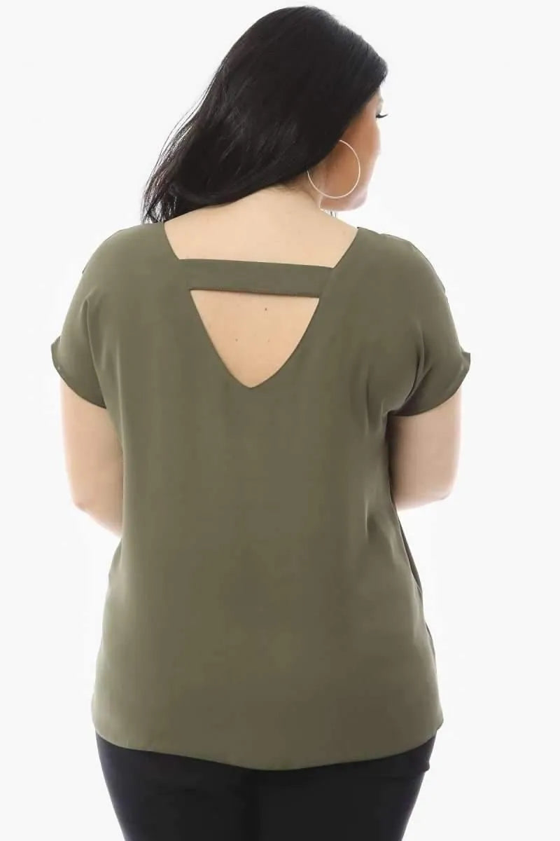 Jessica Plus Size Crepe Blouse with V-Neck and Back Detail - Office & Daily - Image 17