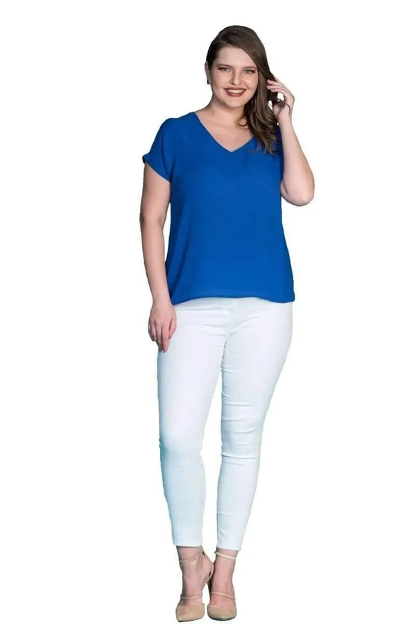 Jessica Plus Size Crepe Blouse with V-Neck and Back Detail - Office & Daily