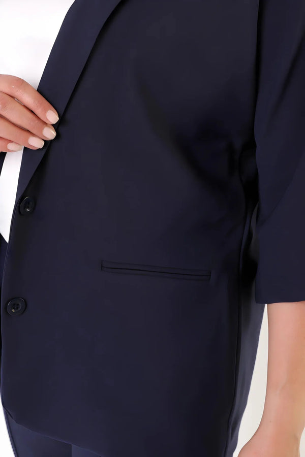 Women's Plus Size Crepe Fabric Blazer Jacket - Batwing Sleeve Double Button