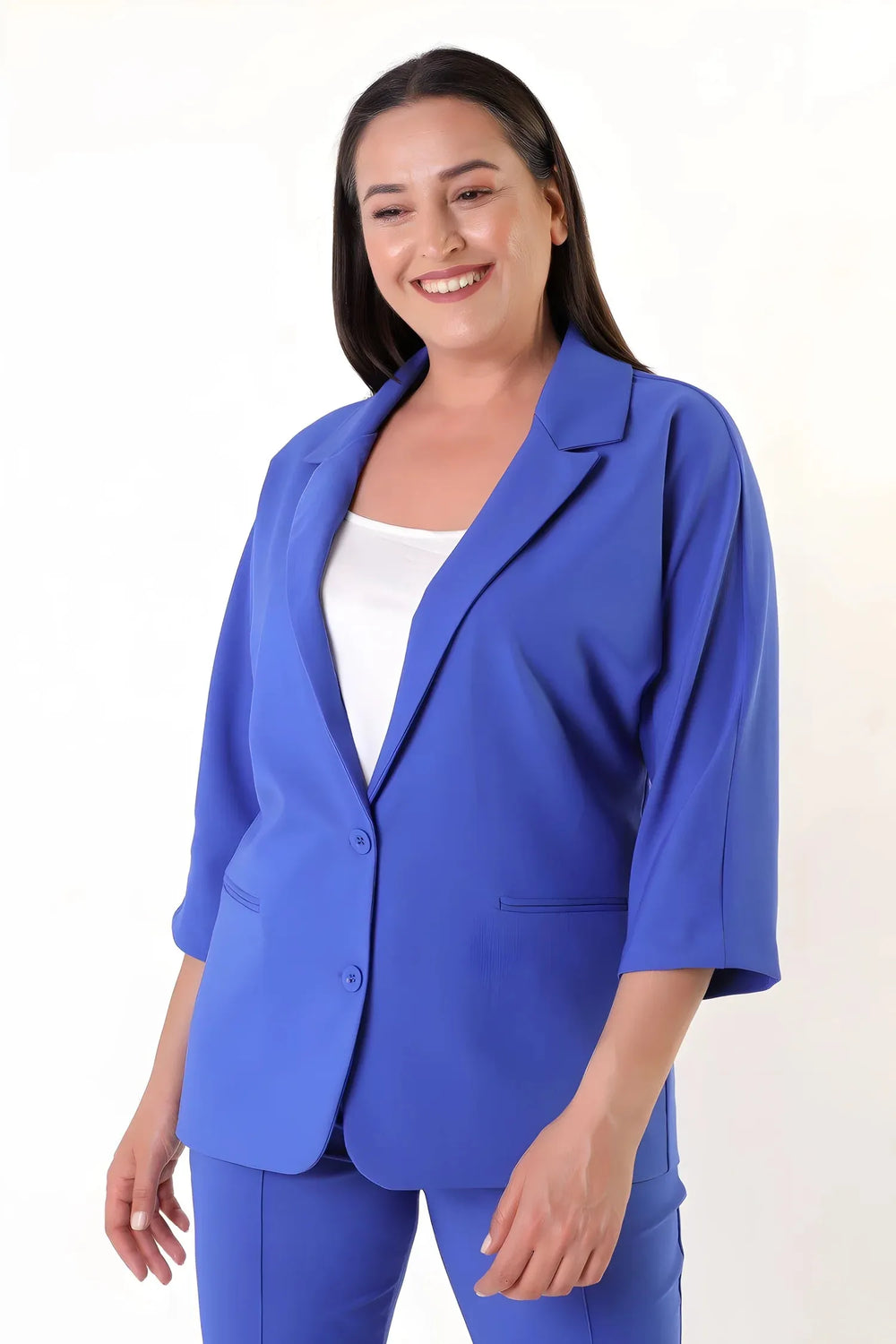 Women's Plus Size Crepe Fabric Blazer Jacket - Batwing Sleeve Double Button - Image 13