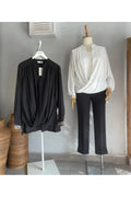 Damen Plus Size Bluse mit Wickelausschnitt und Stickerei aus Jessica-Stoff