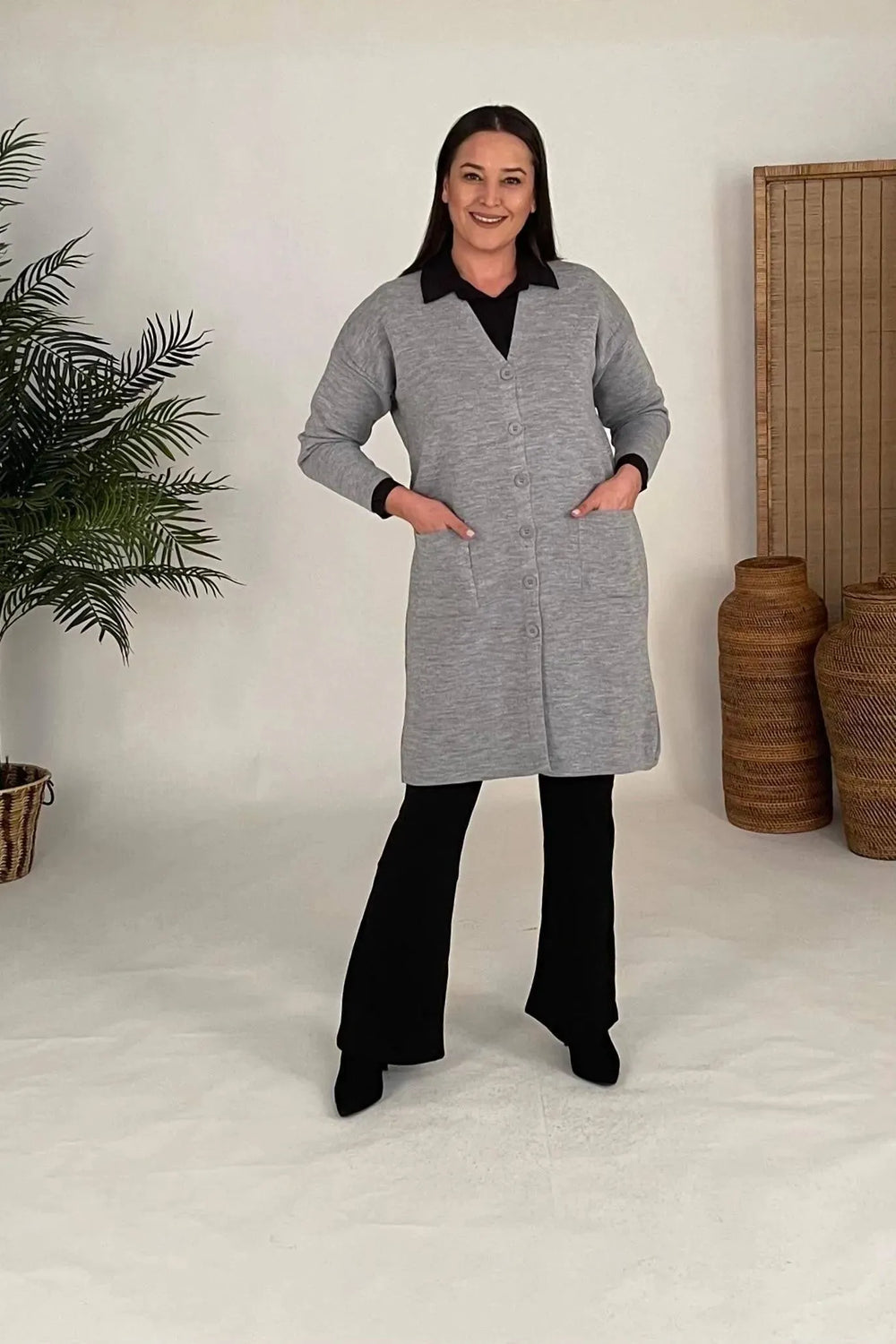 كارديجان نسائي تريكو قطني بمقاسات كبيرة - بنقشة الزهور - Image 9