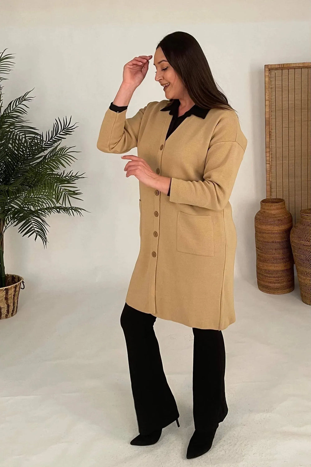 كارديجان نسائي تريكو قطني بمقاسات كبيرة - بنقشة الزهور - Image 13