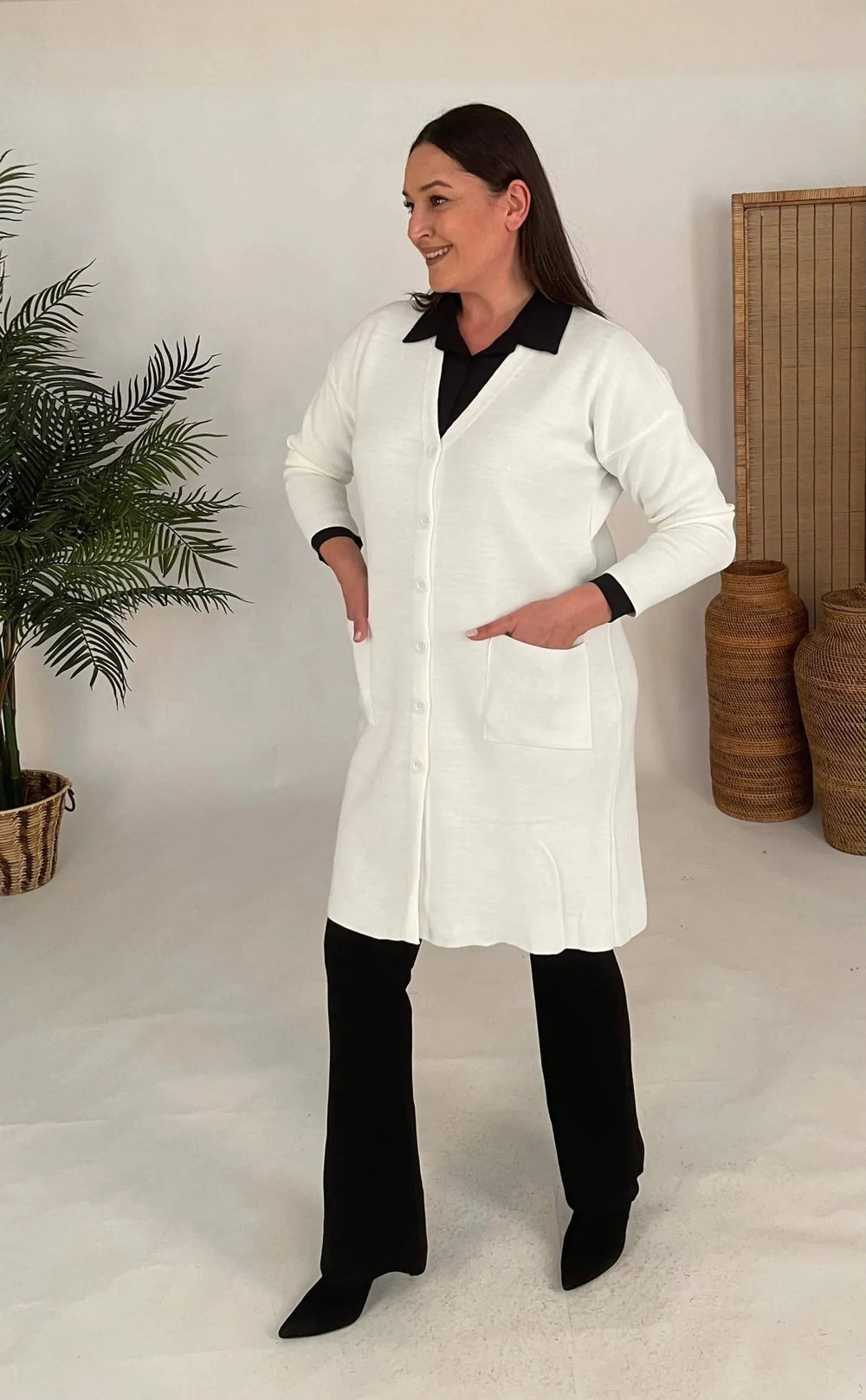 كارديجان نسائي تريكو قطني بمقاسات كبيرة - بنقشة الزهور - Image 17