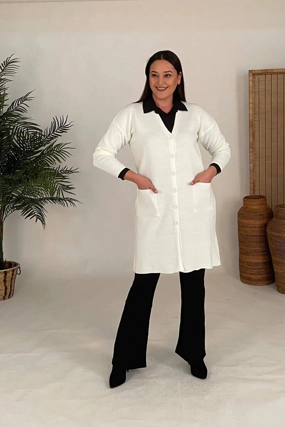 كارديجان نسائي تريكو قطني بمقاسات كبيرة - بنقشة الزهور - Image 21