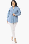 Damen Jeanshemd in Blau mit Stehkragen P9738