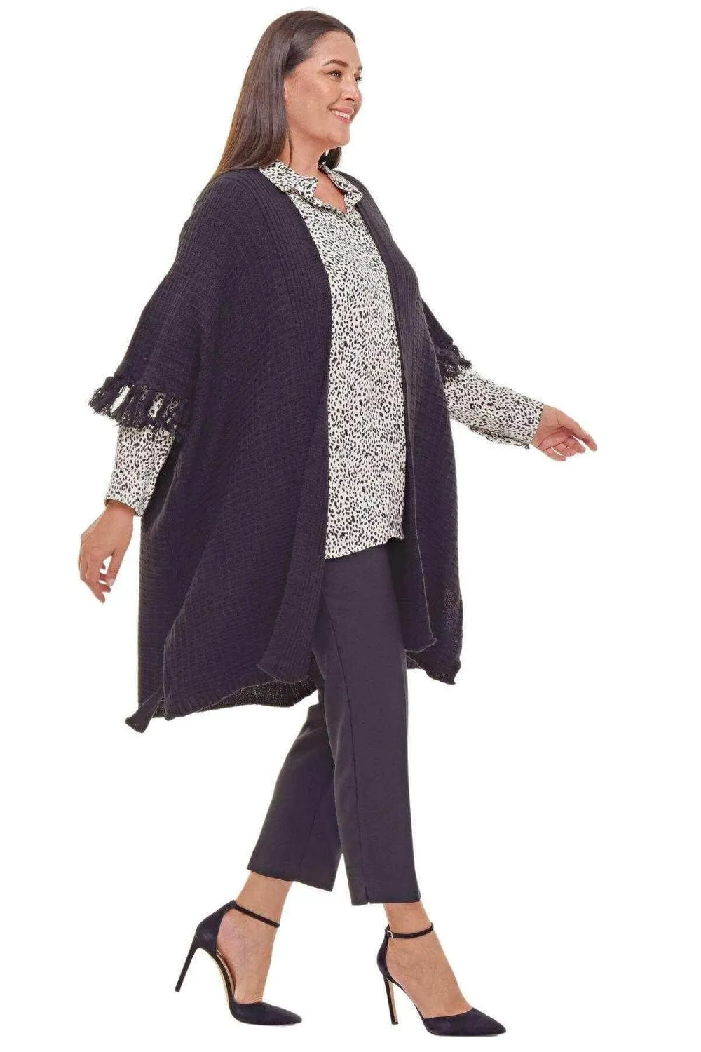 Poncho Femme Hanezza en Coton et Viscose à Motifs Ethniques et Franges - Image 2