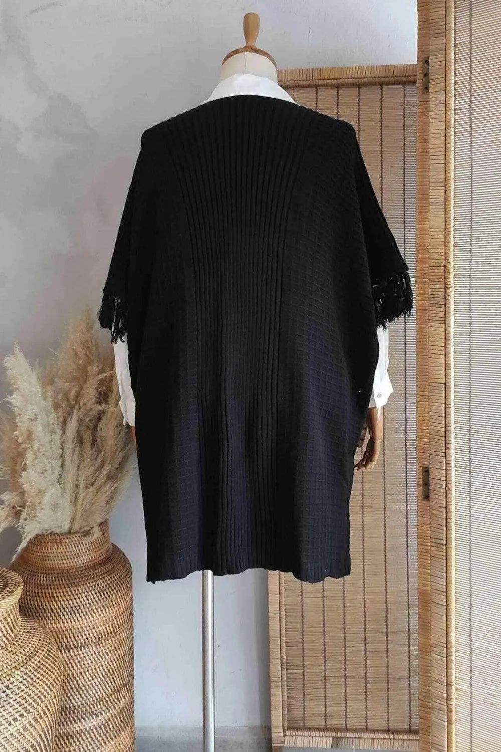 Poncho Femme Hanezza en Coton et Viscose à Motifs Ethniques et Franges - Image 7
