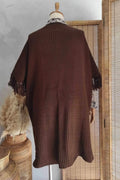 Poncho Femme Hanezza en Coton et Viscose à Motifs Ethniques et Franges