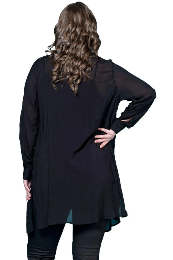 Женский черный вуалевый жакет с воротником P5274