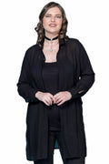 Hanezza Damen Voile-Jacke mit Kragen Schwarz P5274