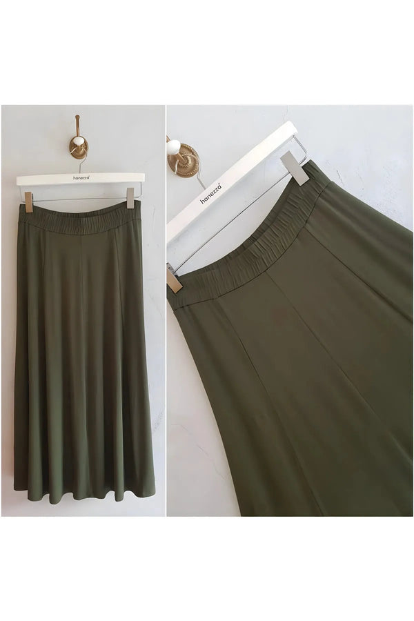 Kadın Zümrüt Yeşili Büyük Beden Viskon Pileli Uzun Etek