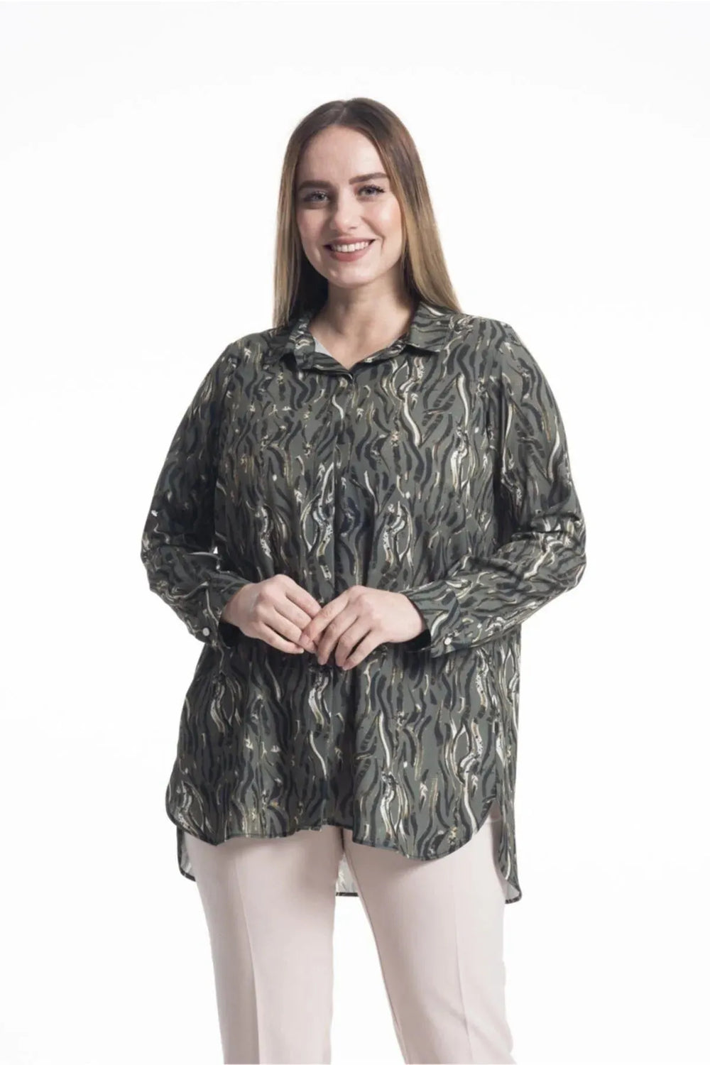 Concealed Placket Zebra Print Blouse - Image 2