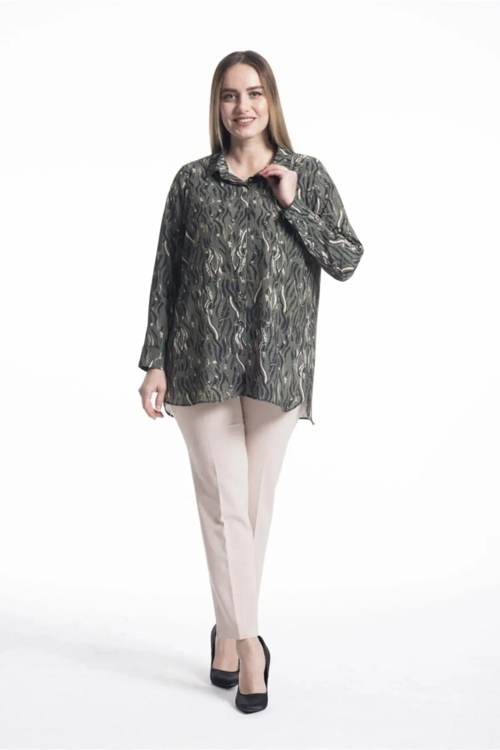 Concealed Placket Zebra Print Blouse - Image 3