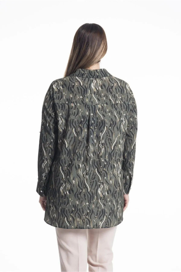 Concealed Placket Zebra Print Blouse