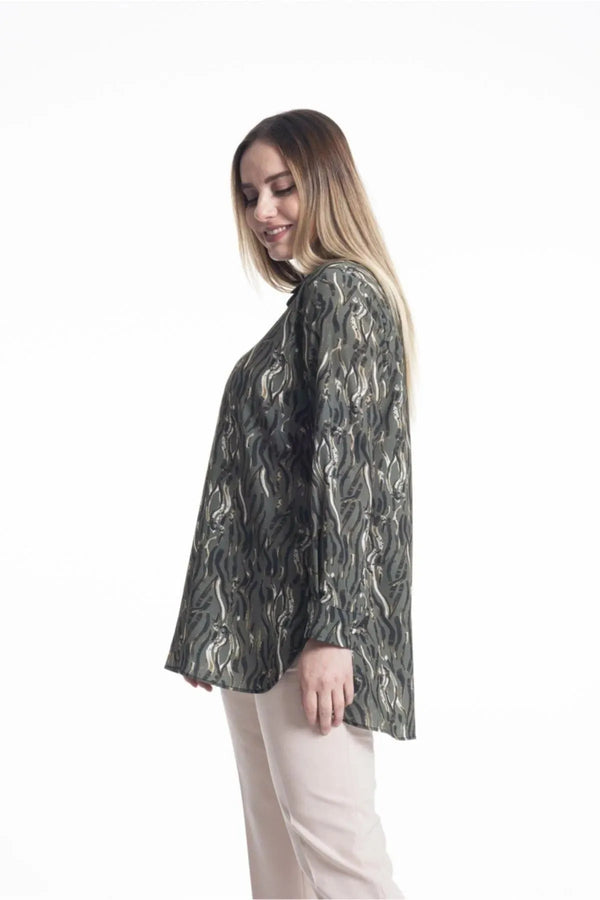 Concealed Placket Zebra Print Blouse