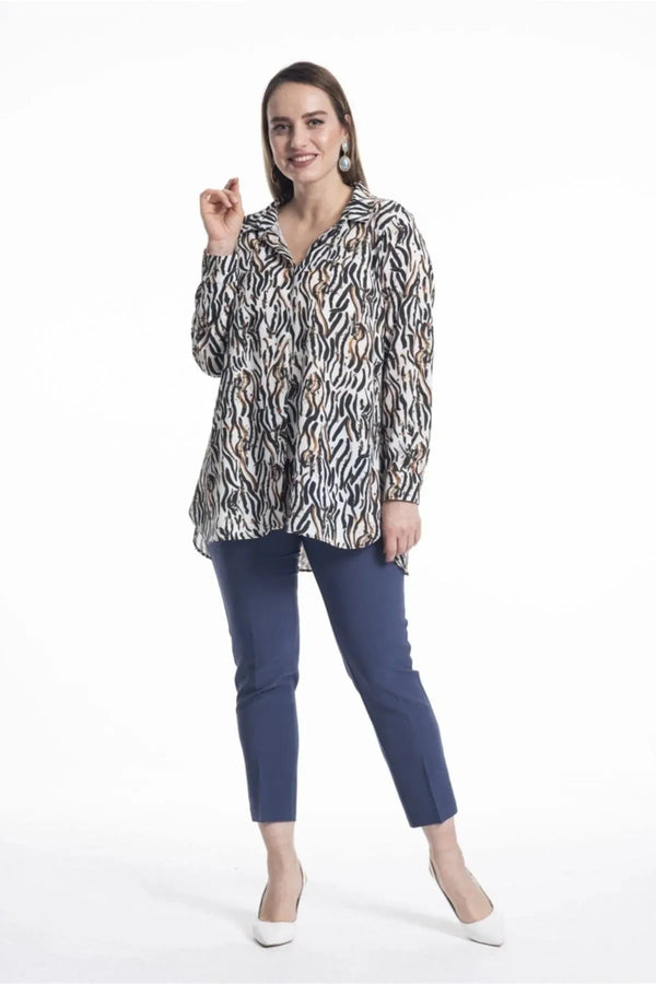 Concealed Placket Zebra Print Blouse