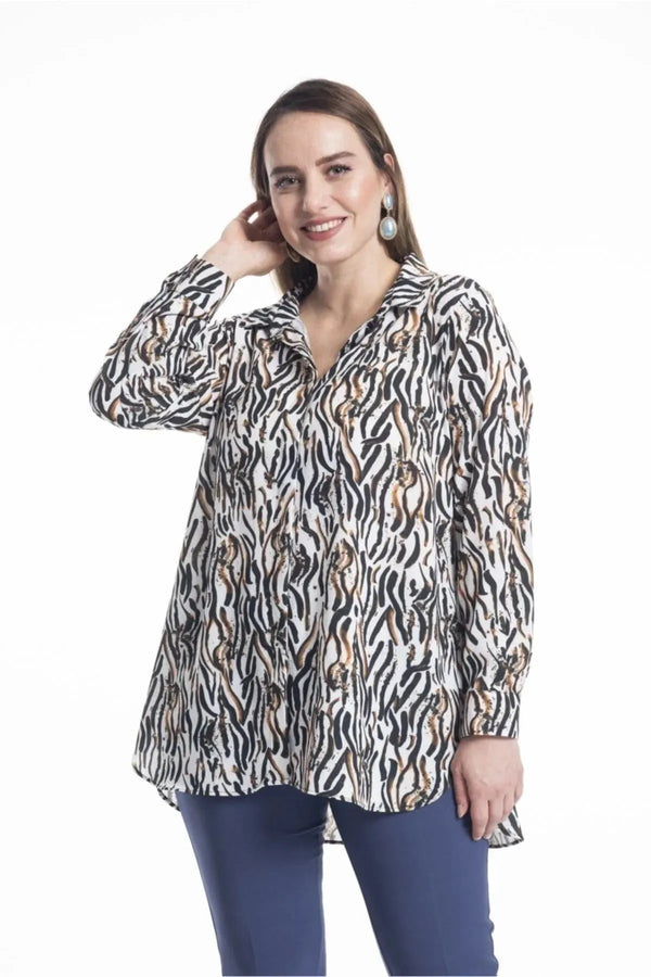 Concealed Placket Zebra Print Blouse