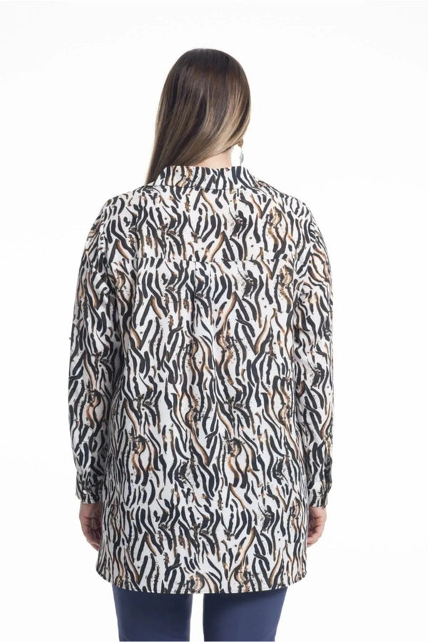 Concealed Placket Zebra Print Blouse