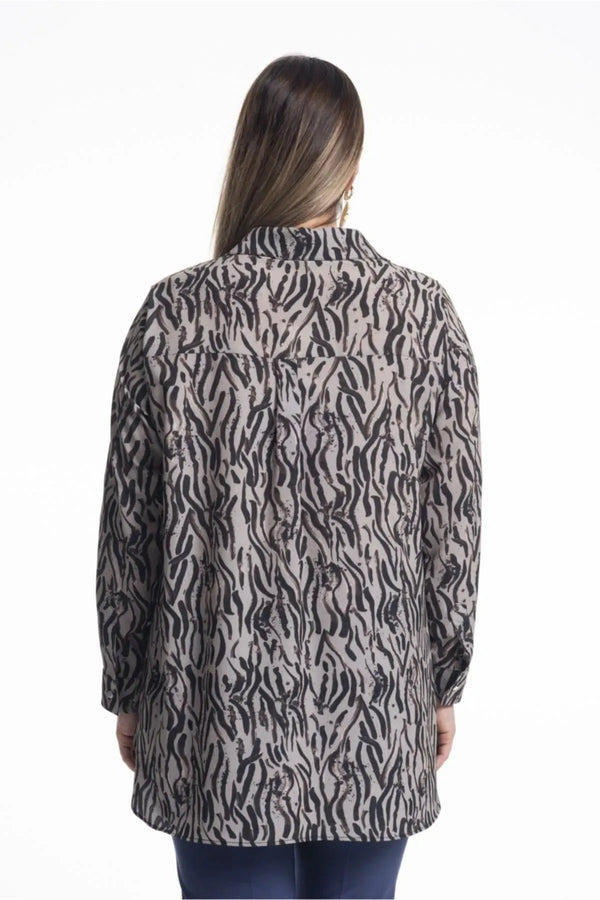 Concealed Placket Zebra Print Blouse