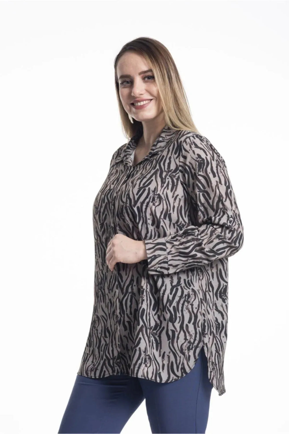 Concealed Placket Zebra Print Blouse - Image 11
