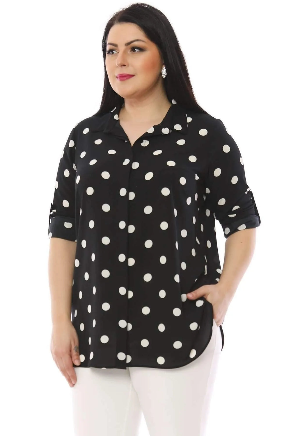 Classic Concealed Placket Polka Dot Shirt - Image 1