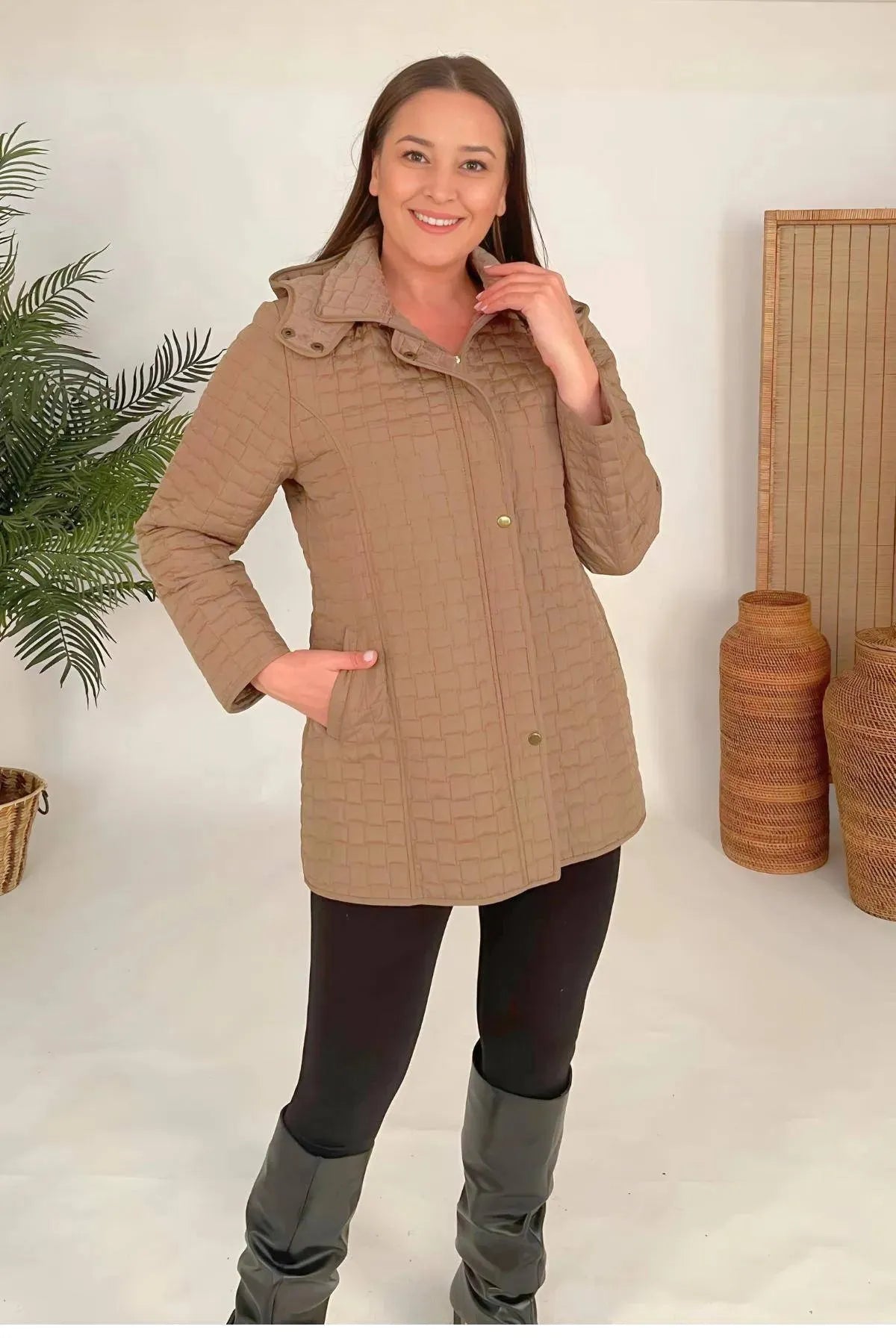 Plus Size Fur-Lined Quilted Coat - Women's Winter Hooded Parka