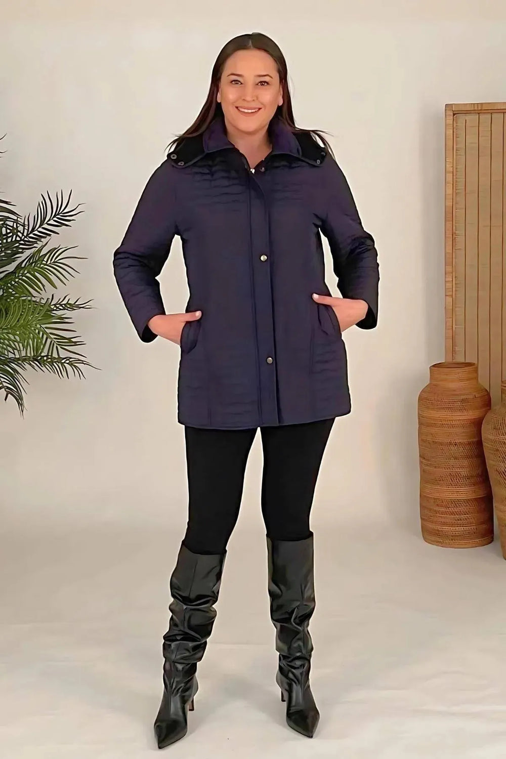 Plus Size Fur-Lined Quilted Coat - Women's Winter Hooded Parka - Image 6