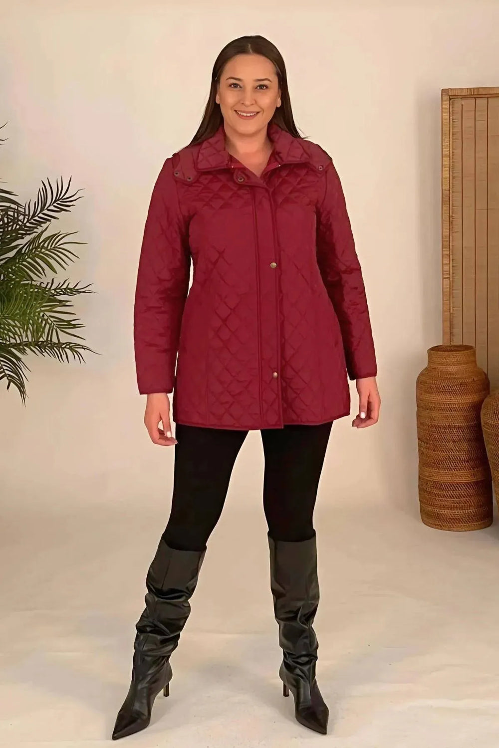 Plus Size Fur-Lined Quilted Coat - Women's Winter Hooded Parka - Image 14
