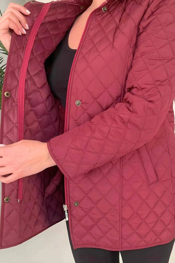 Plus Size Fur-Lined Quilted Coat - Women's Winter Hooded Parka