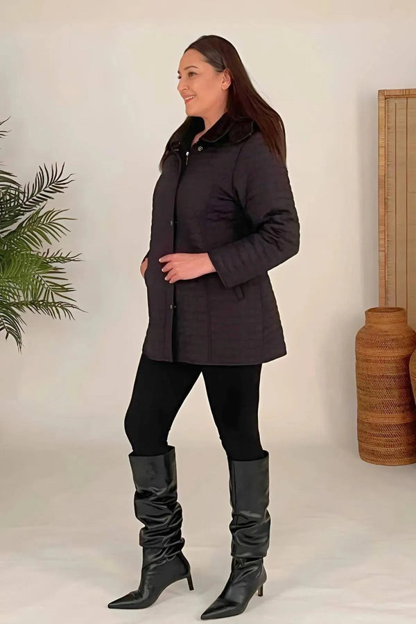 Plus Size Fur-Lined Quilted Coat - Women's Winter Hooded Parka