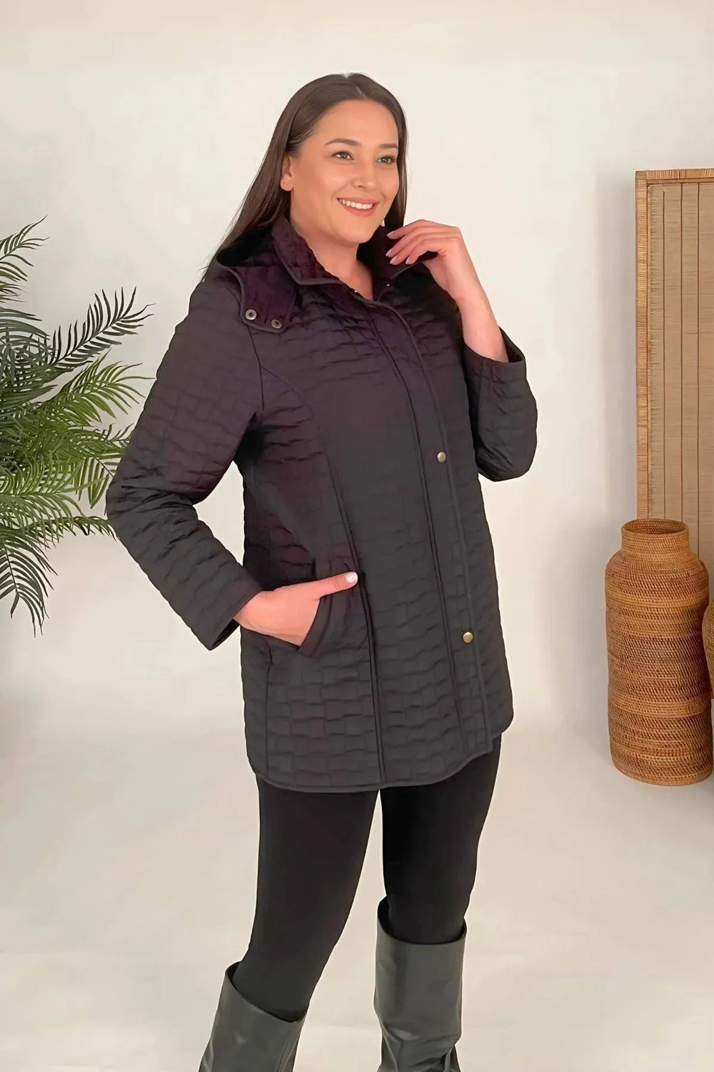 Plus Size Fur-Lined Quilted Coat - Women's Winter Hooded Parka - Image 22
