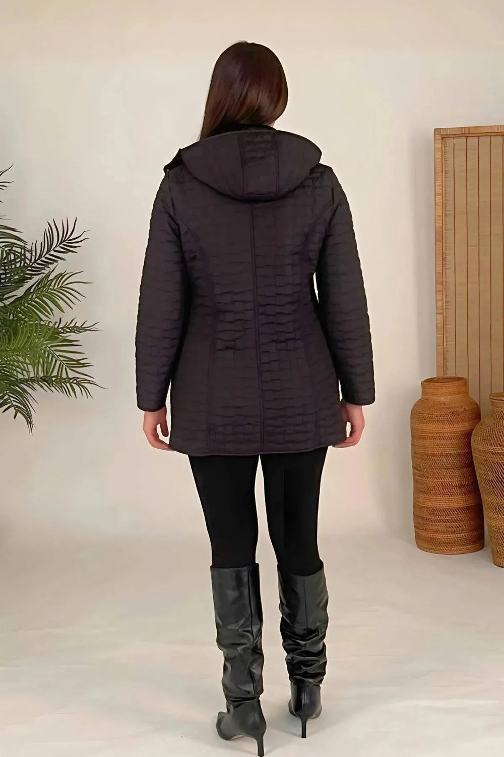 Plus Size Fur-Lined Quilted Coat - Women's Winter Hooded Parka - Image 23